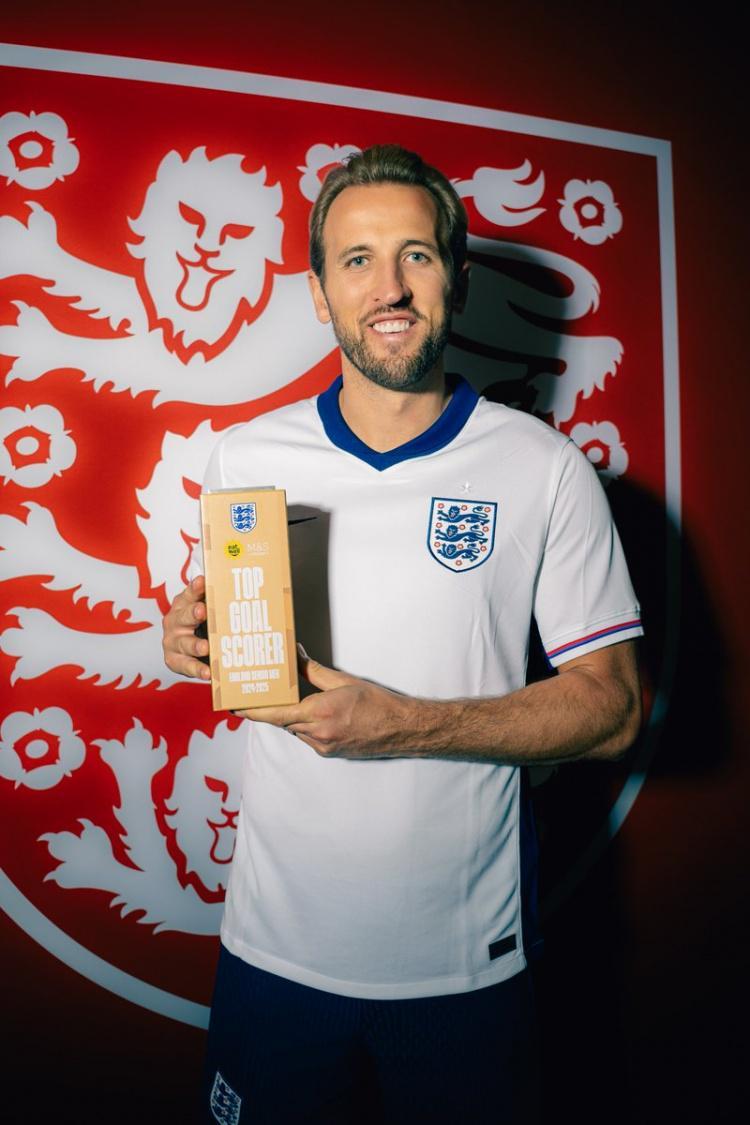 连续6年获奖！官方：凯恩当选英格兰队2024-25赛季最佳射手